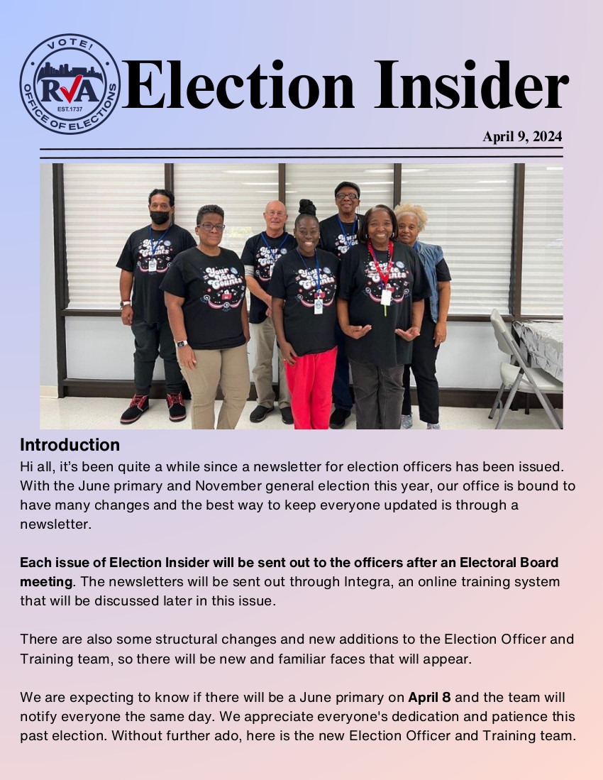 Election Officer Newsletter #1