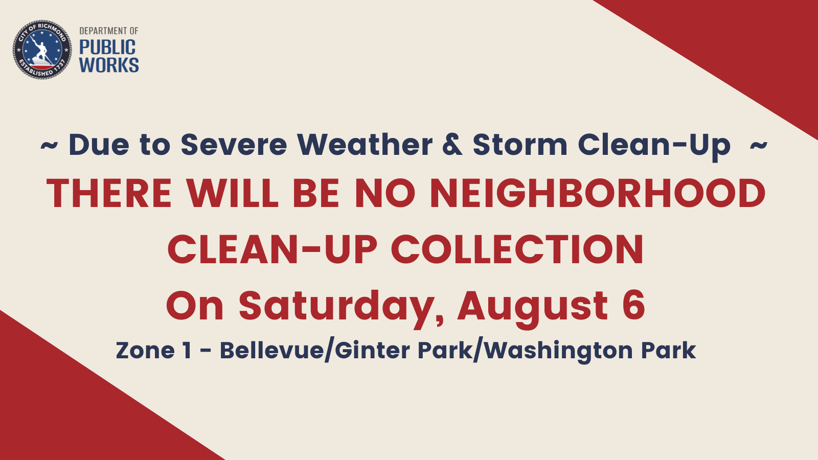 Image - Cancellation of Zone 1 Clean-Up due to Severe Storm