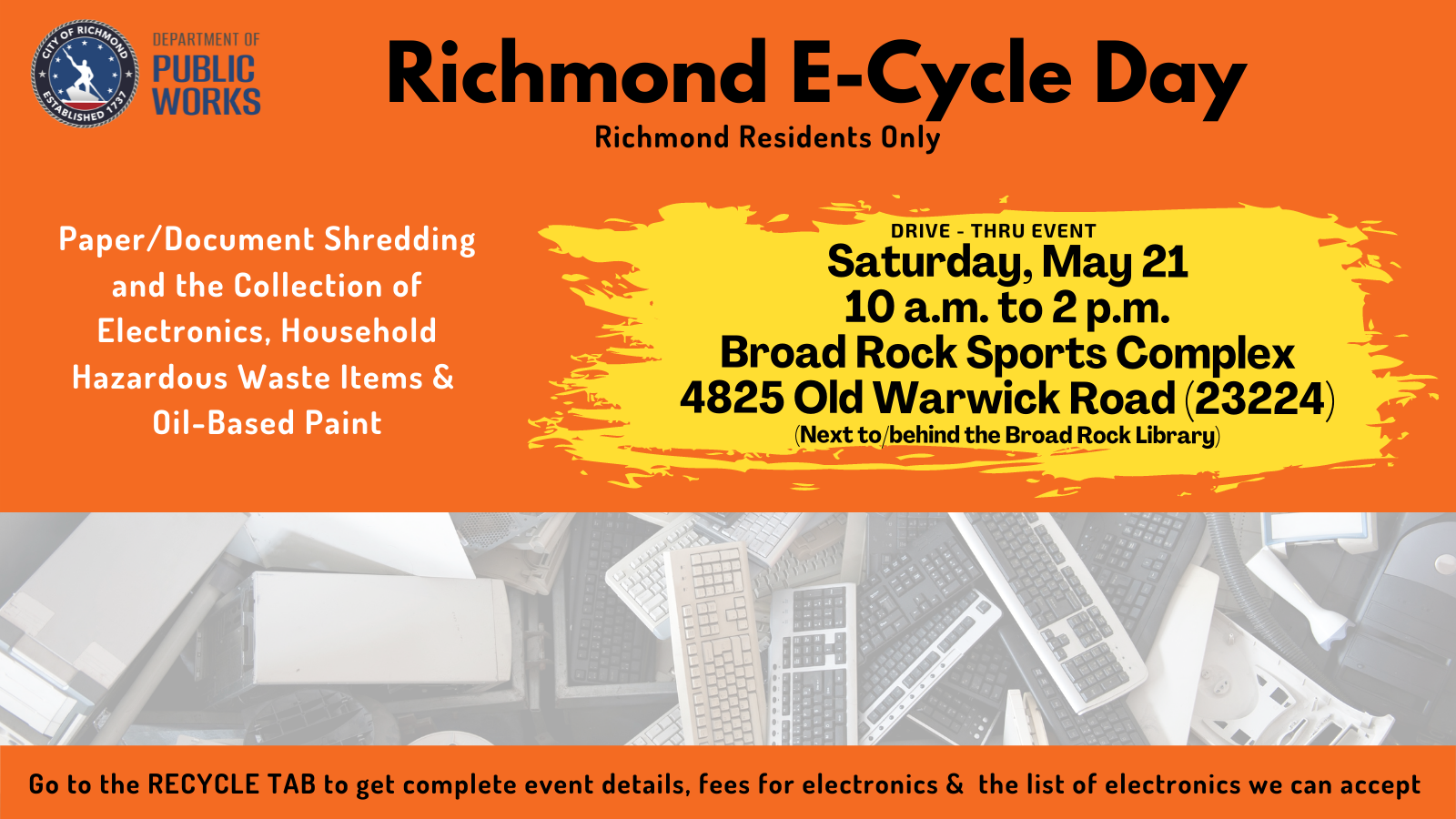 Richmond E-Cycle Day - May 21, 2022 at Broad Rock Sports Complex