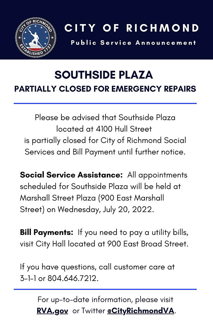 SOUTHSIDE PLAZA PARTIALLY CLOSED FOR EMERGENCY REPAIRS