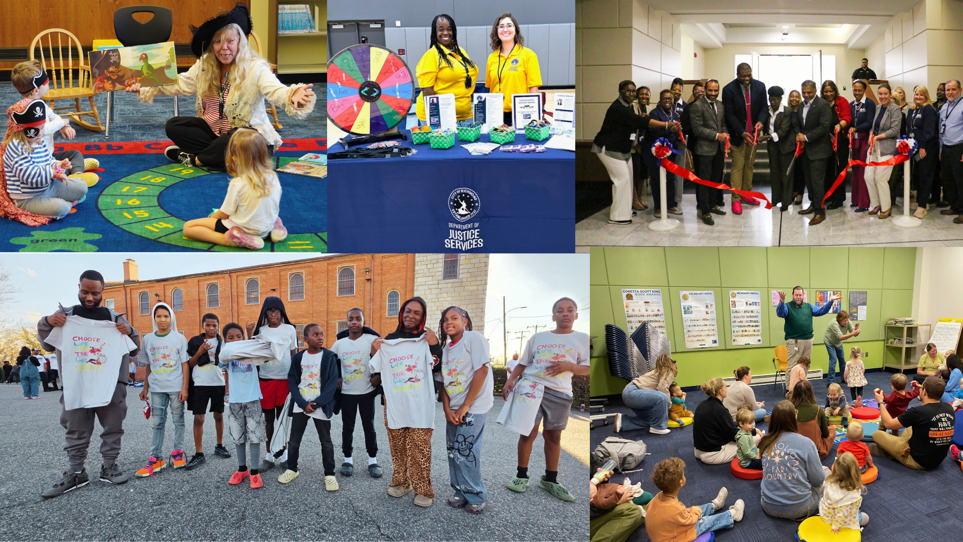 Assortment of photos of city staff, young children, adults at events.