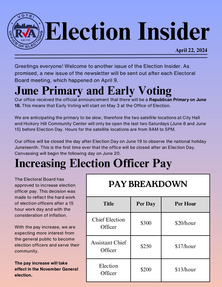 Election Officer Newsletter #2