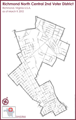 Map of Richmond North Central 2nd Voter District as of 2012-2021