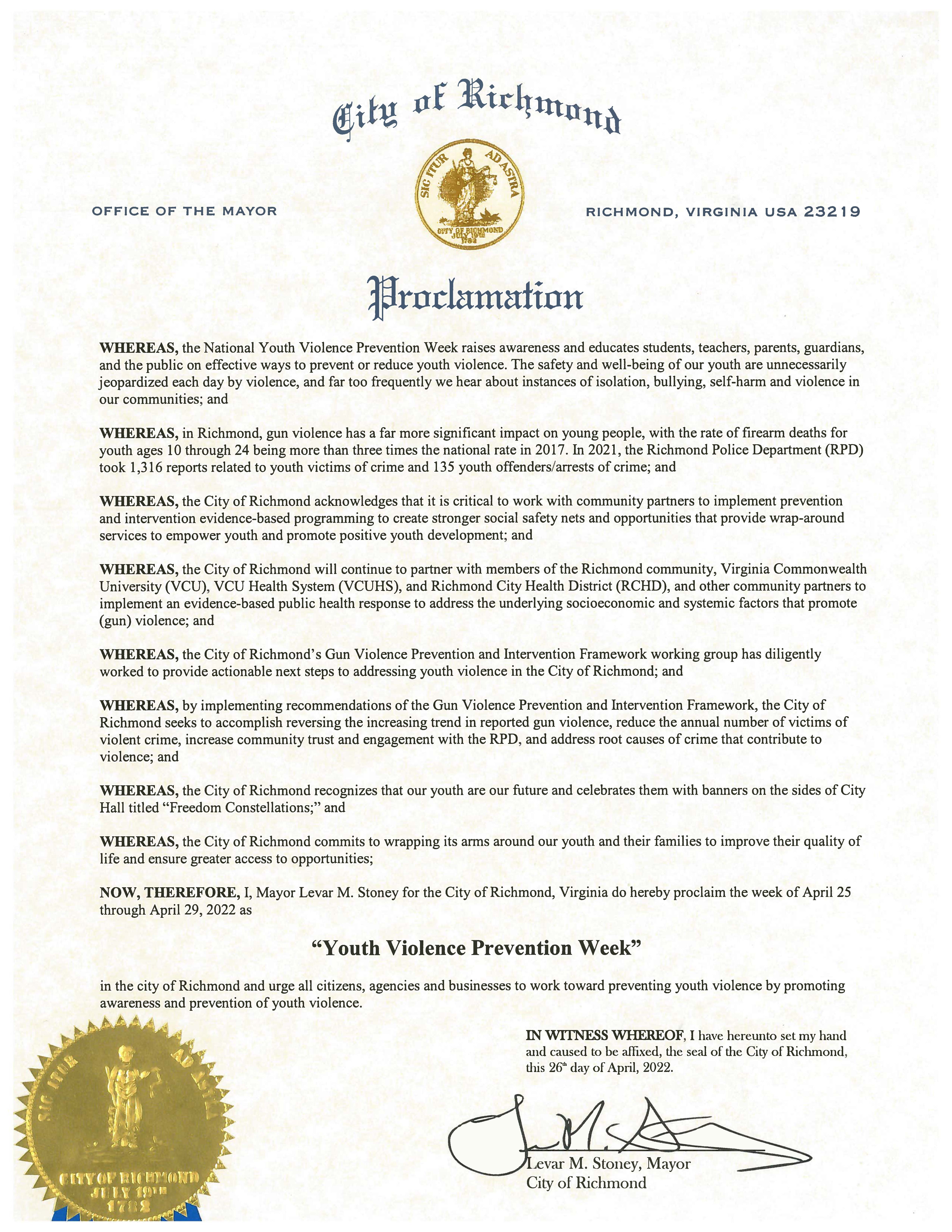 National Youth Violence Prevention Week 2022 Proclamation