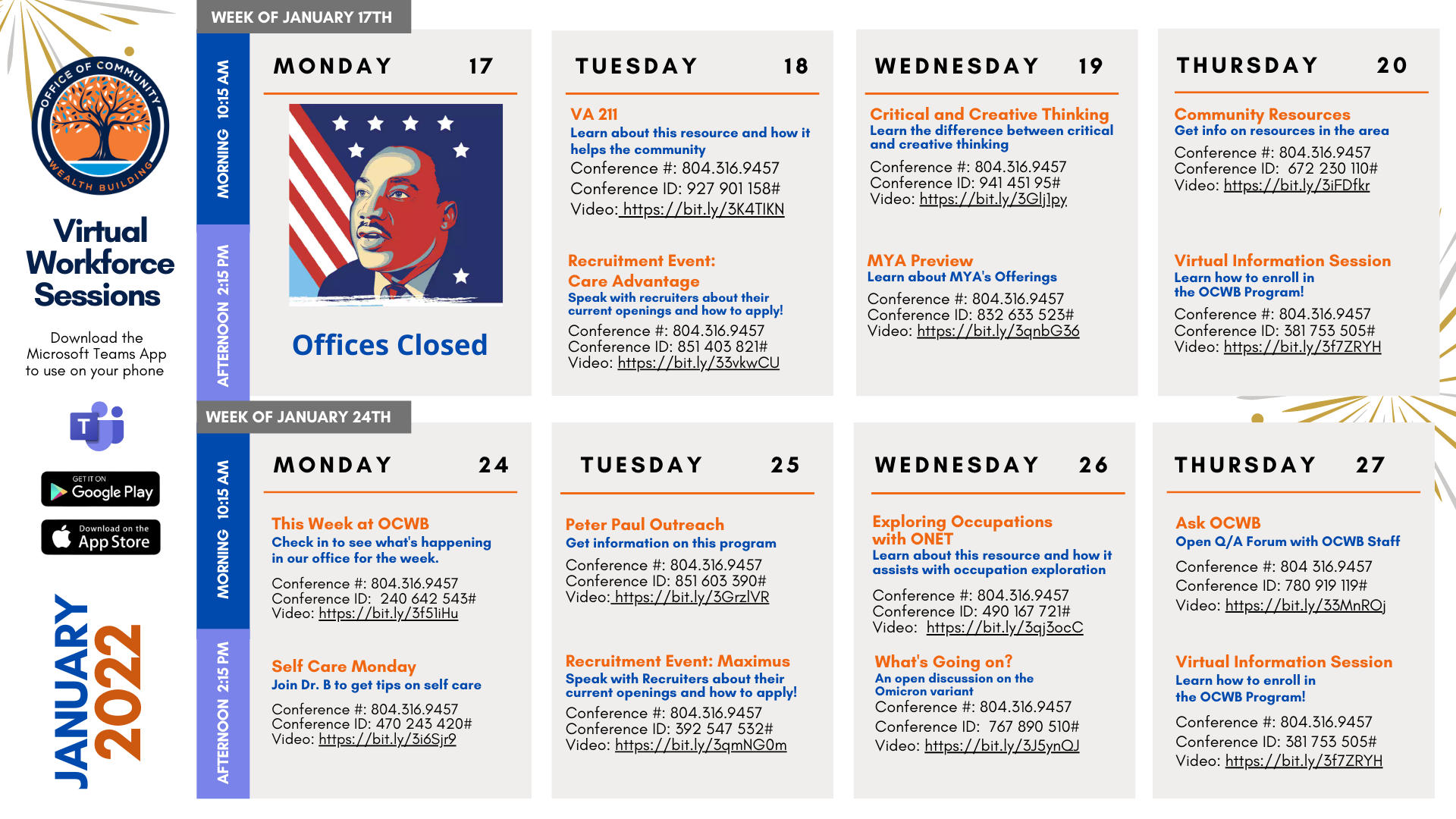 VWS Calendar - Week January 17th January 24th