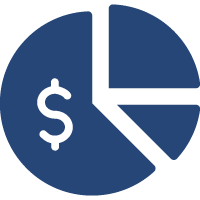 an icon of a money sign inside of a pie chart