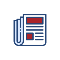 An icon representing a newspaper or publication, with multiple pages, headline text, and a small image placeholder.