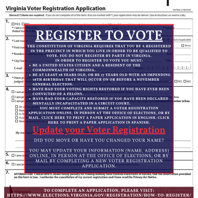 image with text about Register to Vote call for assistance in reading