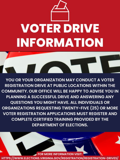  image with text about Voter Drive Information call for assistance in reading